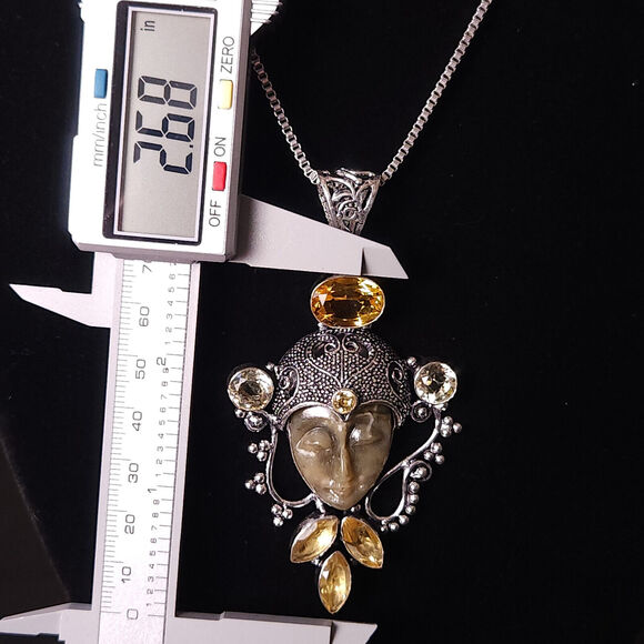 Sterling Silver Bali Goddess Pendant Necklace with Citrine - Picture 7 of 10